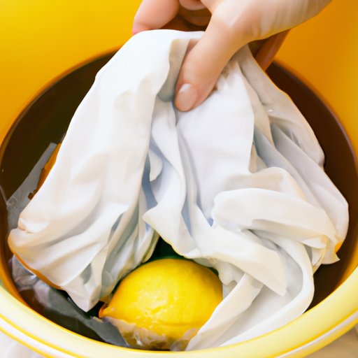 Soaking the clothing in a solution of lemon juice and water